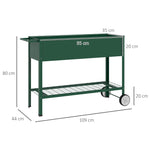 Jardinière sur Pieds Potager dim. 109L x 44l x 80H cm étagère 2 Roues + Insert d'irrigation métal Vert