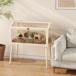 Cage hamster habitats pour rongeur bois toit ouvrable 7 plateformes 2 balançoires 110x52x101cm effet bois naturel