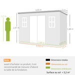 Abri de jardin en plastique, avec plancher, 303 x 123 x 197 cm, effet bois gris
