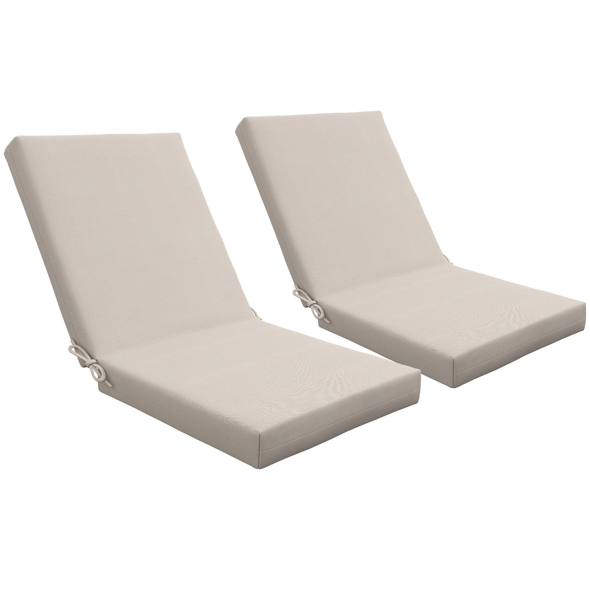 Lot de 2 coussins d'extérieur pour fauteuil chaise à dossier avec attaches rembourrage 8 cm, dim. 112L x 51l cm, beige