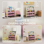 Mobile contenitore per bambini, porta giocattoli, 6 cassetti in tessuto e scaffale a due livelli, 63x30x71cm, rosa