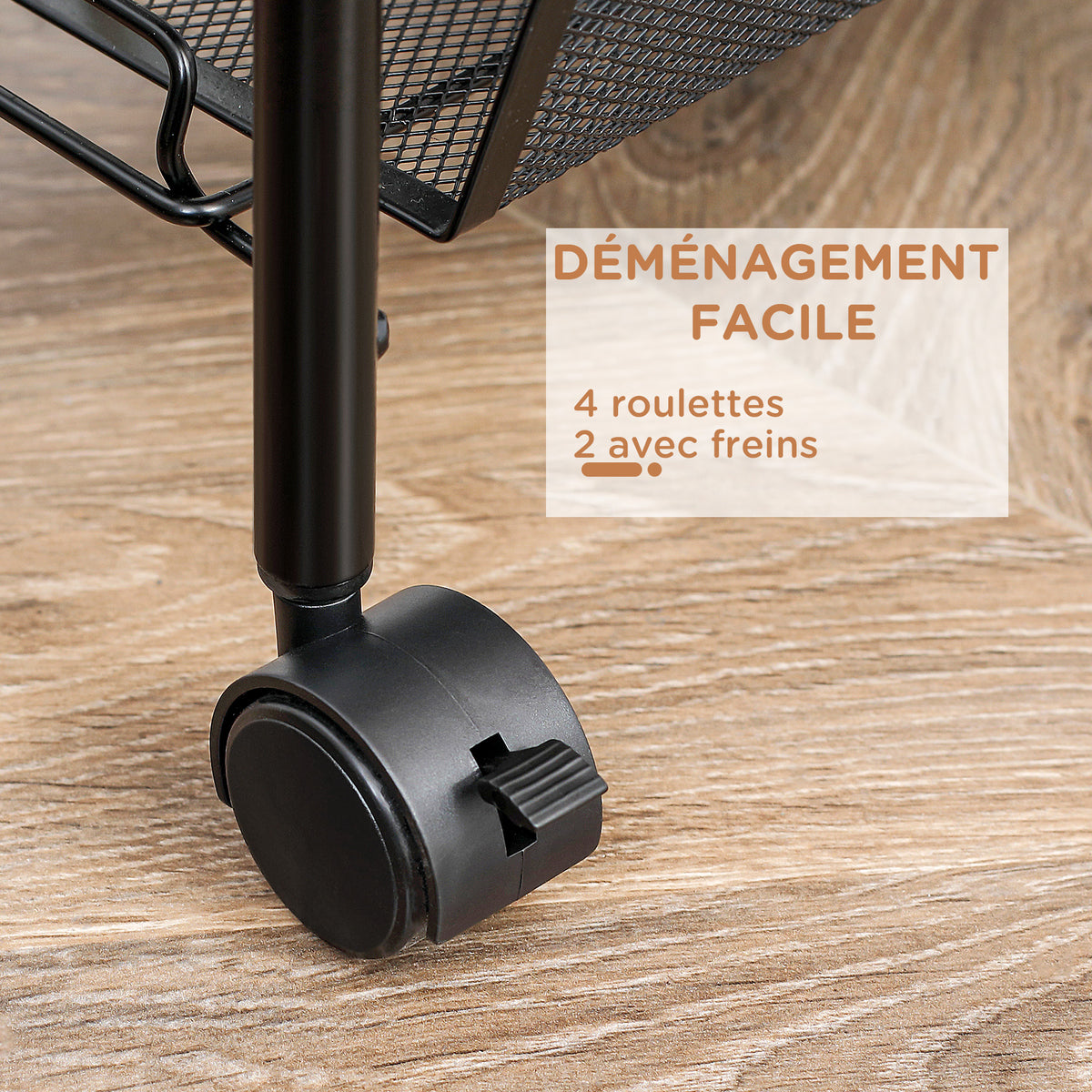 Chariot à 3 niveaux avec paniers desserte à roulettes chariot de rangement roulante 45 x 26,5 x 63 cm Noir