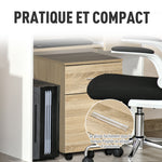 Caisson de bureau caisson de rangement mobile 2 tiroirs 5 roulettes en panneau de particules 39,5 x 39 x 58,5 cm
