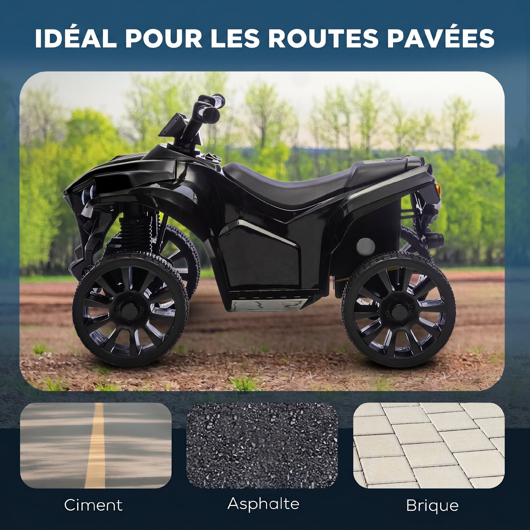 Quad Électrique Enfant 6V, Voiture Électrique Enfants ATV, Musique et Phares LED, 18-56 Mois, 70x42x45cm, Noir