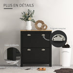 Armoire à chaussures 2 portes abattantes 2 compartiments poignées coquilles métal 79 x 23 x 90,5 cm noir chêne