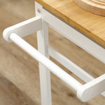 Ensemble table de bar pliable roulettes + 2 tabourets blanc et bois clair - 2 tiroirs et porte-torchons