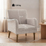 Fauteuil, 1-zitsbank met hoge rugleuning, armleuningen, brede zitting, poten van rubberwood, linnen stof, grijs