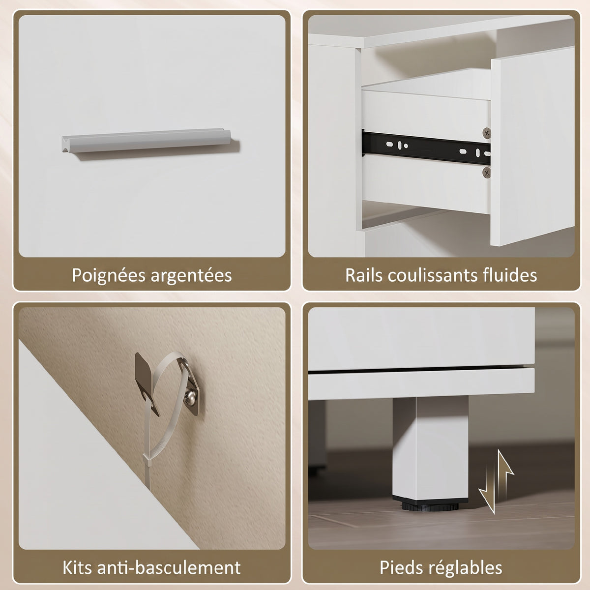 Meuble sous lavabo, meuble de salle de bain avec 2 tiroirs, style moderne, 80 x 30 x 60 cm, blanc