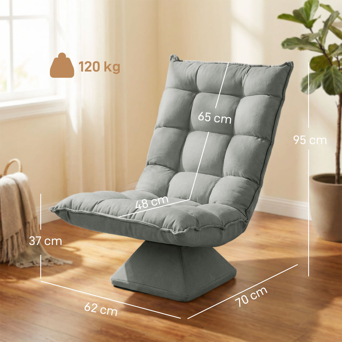 Fauteuil de sol paresseux fauteuil relax fauteuil salon design capitonné inclinaison dossier réglable pivotant 360°