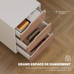 Caisson bureau mobile, meuble rangement bureau sur roulettes, 3 tiroirs, 40x50x57,5cm, blanc et chêne