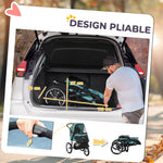 Poussette pour Chien Pliable Tout Terrain, Roue Avant Verrouillable, Coussin, Auvent Réglable, 111x58x107cm, Vert Foncé