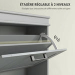 Meuble à chaussures, armoire à chaussures 3 portes abattants 15 paires, étagères réglables, 54 x 24 x 117,5 cm, gris