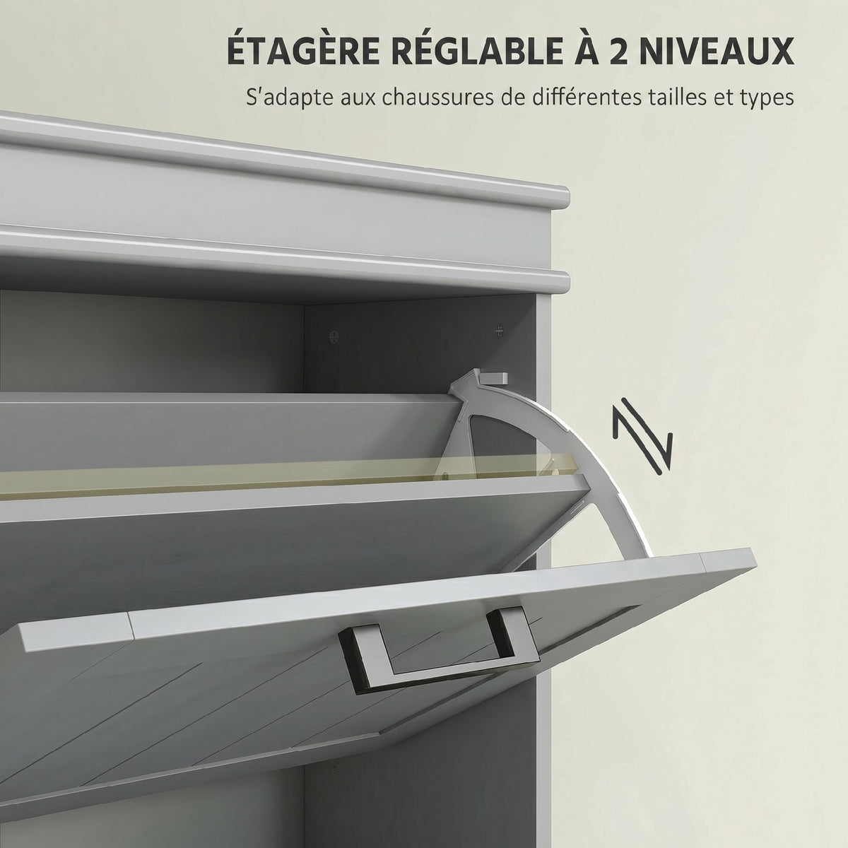Meuble à chaussures, armoire à chaussures 3 portes abattants 15 paires, étagères réglables, 54 x 24 x 117,5 cm, gris
