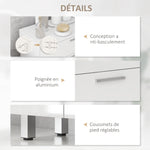 Mobile bagno con 2 cassetti, armadietto a doppia anta e ripiani regolabili 60 x 30 x 93 cm bianco lucido