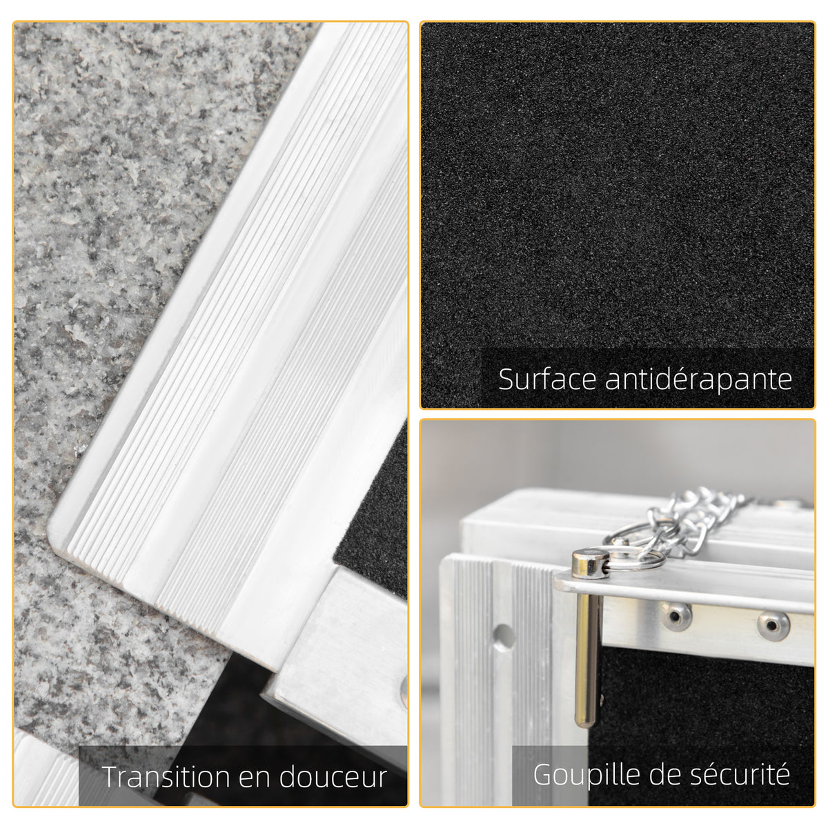 Rampe de fauteuil roulant pliable, rampe de chargement sablage 183x73,5 cm en alliage d'aluminium, antidérapante, bordures de sécurité, charge max. 270 kg, noir
