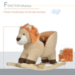 Cheval à Bascule modèle Lion Fonction Musicale Selle Grand Confort Peluche Courte Douce Pour Enfants 18-36 Mois Bois peuplier Marron dim. 68L x 35l x 50H cm