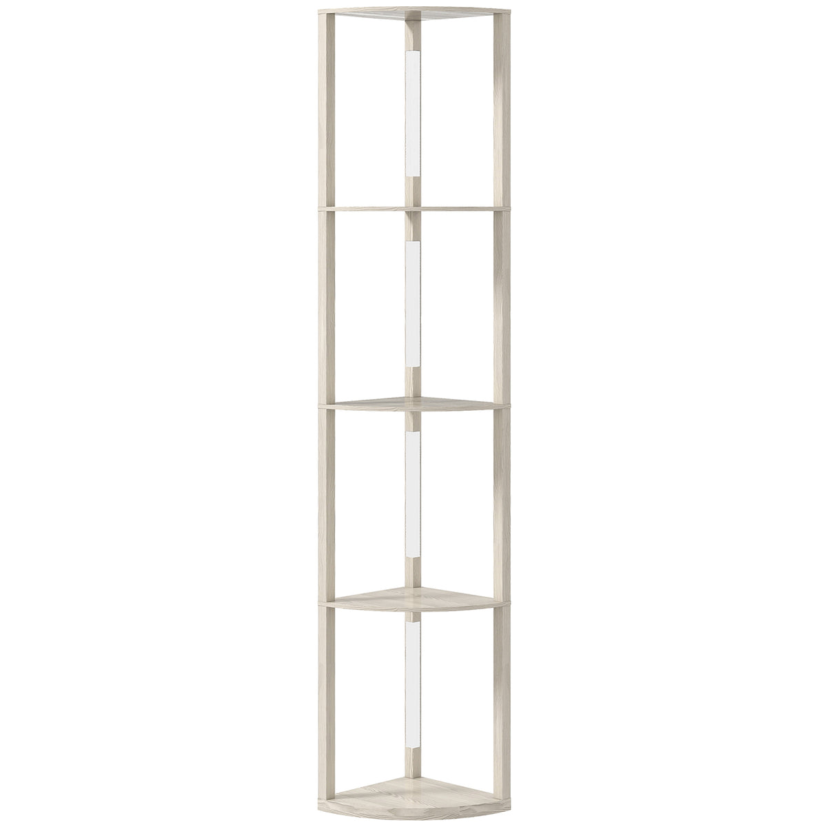 Lampadaire sur Pied Salon, Lampadaire avec Étagères d'Angle à 4 Niveaux, Lampe LED Dimmable, 41x29,5x163,5cm, Chêne
