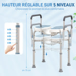 Chaise de douche avec accoudoirs siège de douche en forme U hauteur réglable anti-dérapant 53 x 36 x 64-75 cm bleu clair