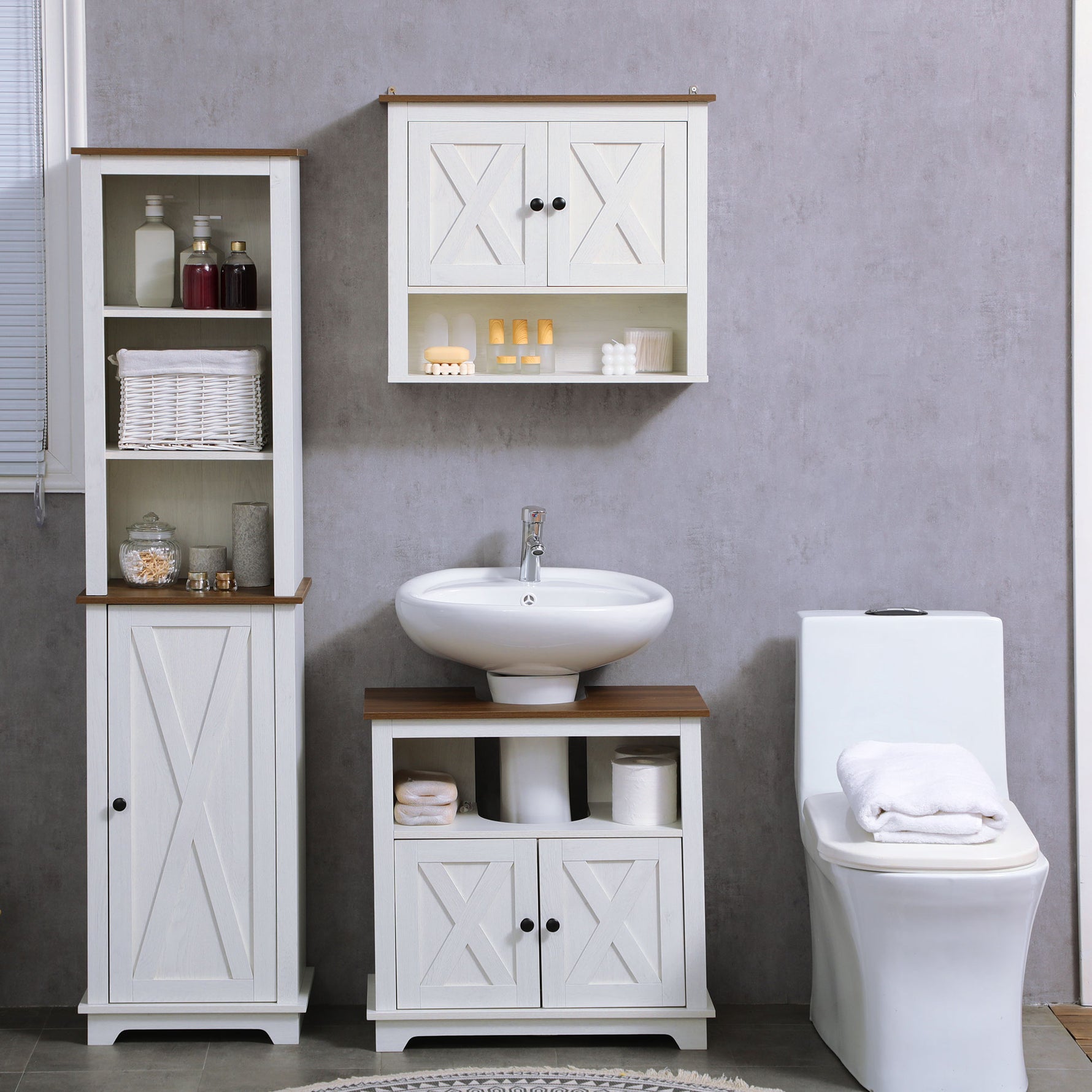 Armoire murale, armoire salle de bain avec placard à portess et compartiment ouvert, dim. 60 x 19,5 x 52,5 cm, blanc