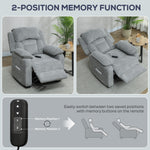 Sillón relax eléctrico, sillón reclinable, puerto USB, reposapiés, bolsillos laterales, mando a distancia, 86x90x103cm, gris claro