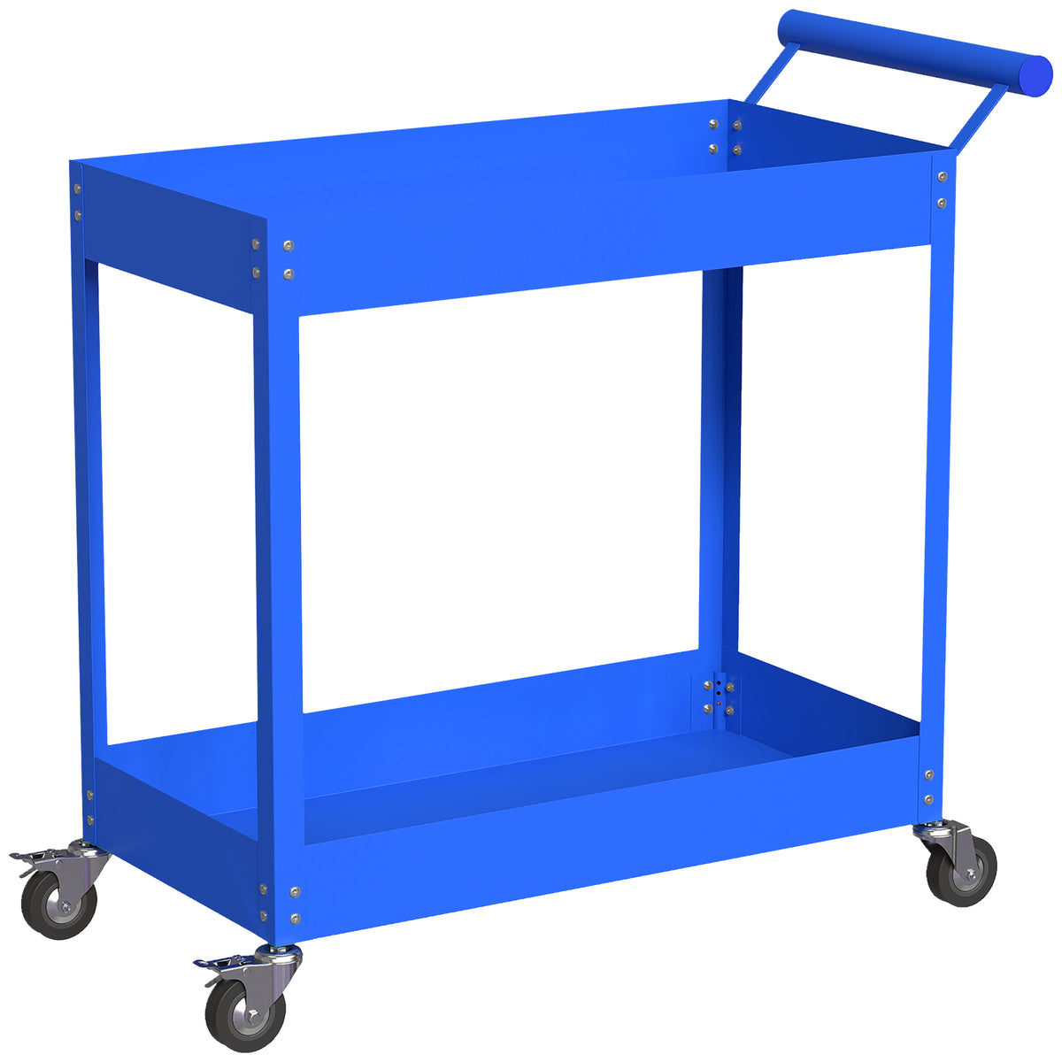 Chariot d'atelier servante atelier à 2 niveaux, poignée latérale et roulettes verrouillables, 84,5x38x84cm, bleu