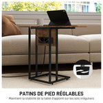 Table d'appoint bout de canapé avec station de charge, plateau pliable, 39 x 29 x 57 cm, brun rustique et noir