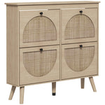 Meuble à chaussures 4 abattants 20 paires étagère réglable style bohème pieds en bois massif 105 x 24 x 97,5 cm naturel