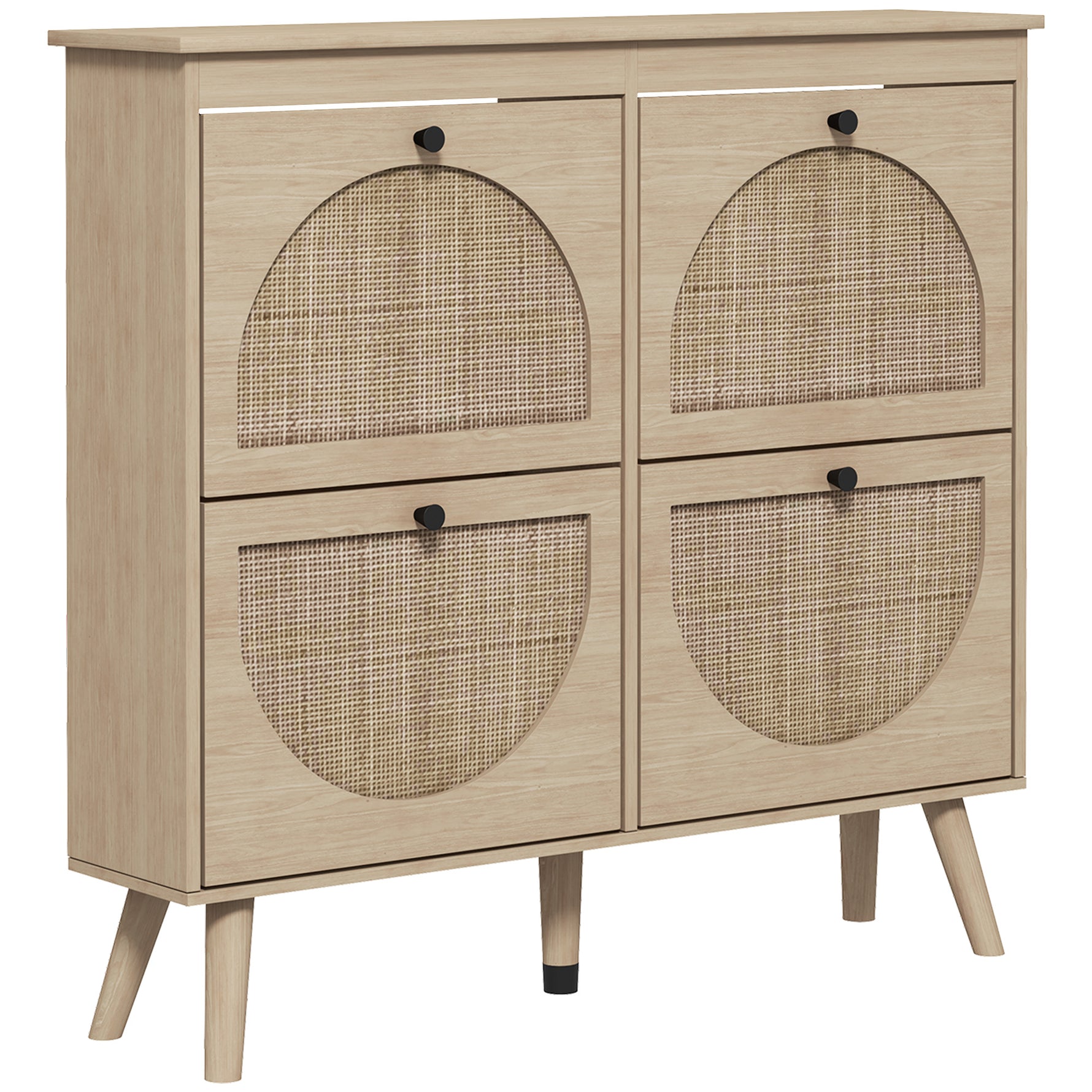 Meuble à chaussures 4 abattants 20 paires étagère réglable style bohème pieds en bois massif 105 x 24 x 97,5 cm naturel