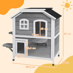 Maison Extérieur pour Chat Abri Extérieur en Bois pour Chats Errants 2 Étages Toit Ouvrant Bitumé 99,5x76x91cm Gris