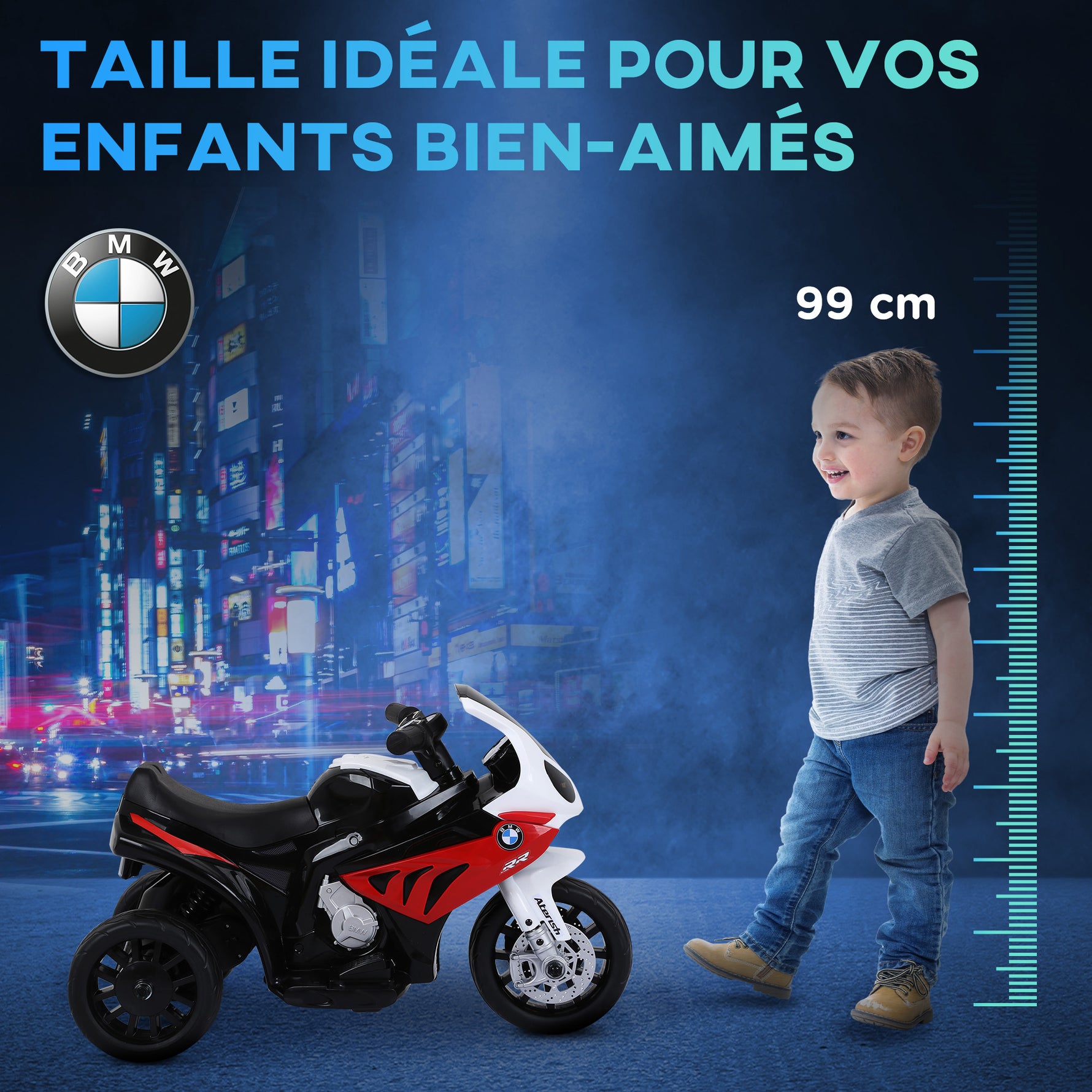 Moto électrique enfants, 3 roues sous licence BMW S1000 RR, 6V et 2,5 Km/h, voiture électrique enfants avec effets lumineux et sonores, moto enfant, charge max. 20 kg, rouge