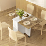 Table à manger pliable pour 6 personnes, table de cuisine sur roulettes avec 2 tiroirs 2 placards, 140x76x74cm, blanc
