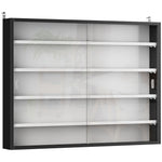 Wandvitrine voor verzamelobjecten, 4 in hoogte verstelbare planken en 2 schuifdeuren, 80 x 9,5 x 60 cm, zwart
