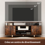 Meuble TV pour téléviseur jusqu'à 55 avec grand plateau, placards à portes et compartiment ouvert, marron