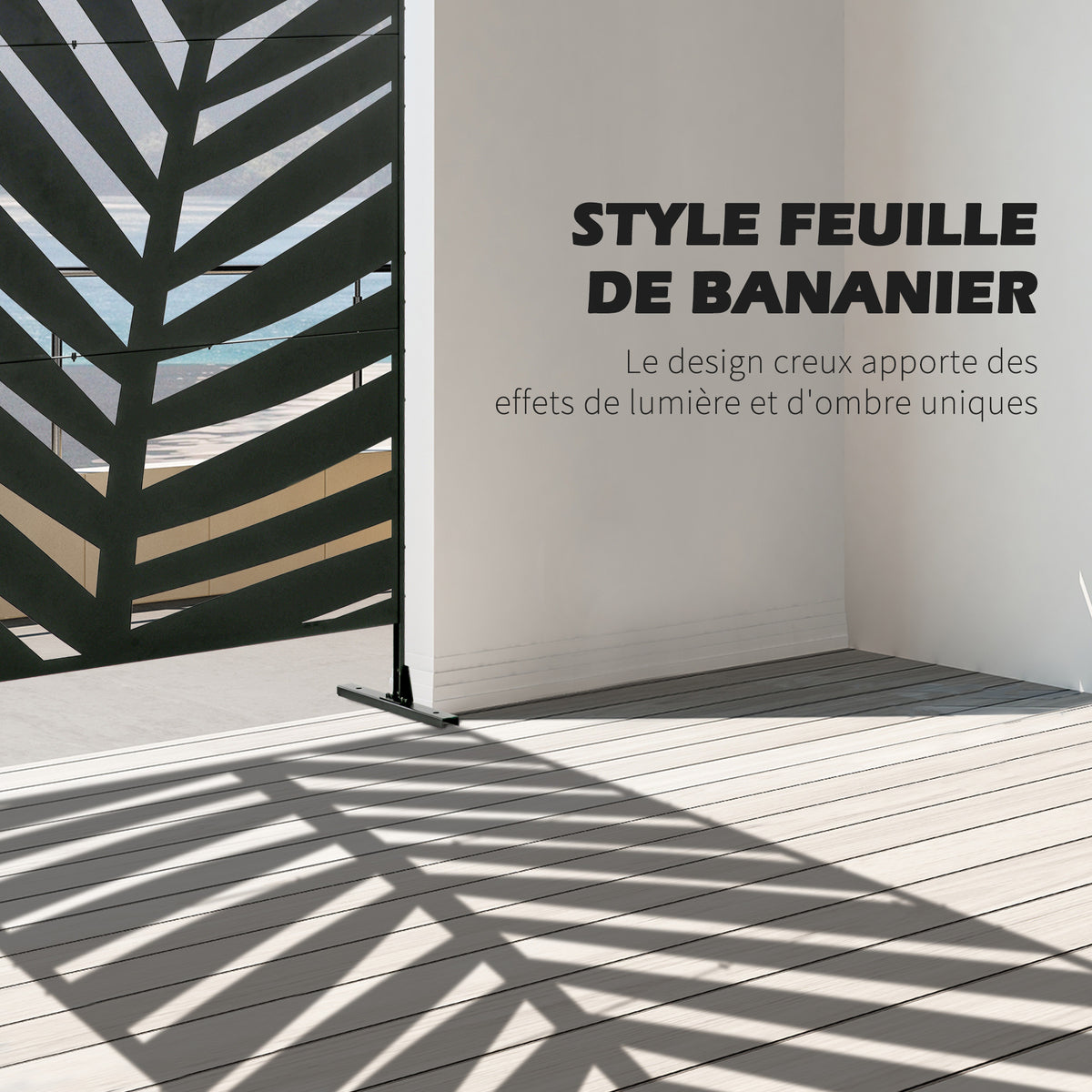 Paravent séparateur de jardin balcon décoratif extérieur à motif végétal en acier 122 x 45 x 198 cm noir