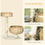 Arbre à chat griffoir 2 niveaux hauteur 72 cm poteau sisal avec niche et plateforme 1 balle suspendue