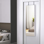Armoire à bijoux suspendue au mur ou à la porte avec miroir, LED, 5 étagères, 2 tiroirs, 37x10x120cm, effet bois grisé