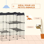 Lot de 2 cages parc enclos pour petits animaux chats visons modulable 3 niveaux 2 portes rampe fil métallique noir
