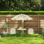 Ensemble salon de jardin extérieur enfant 4 pièces, motif éléphant et girafe, parasol réglable Ø 100 cm, chaise pliable