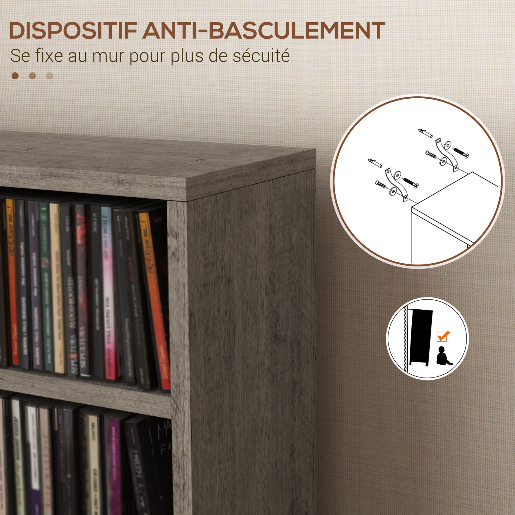 Lot de 2 étagères colonnes armoire de rangement CD-DVD 12 compartiments 21 x 22,5 x 88,5 cm capacité 204 CD gris foncé