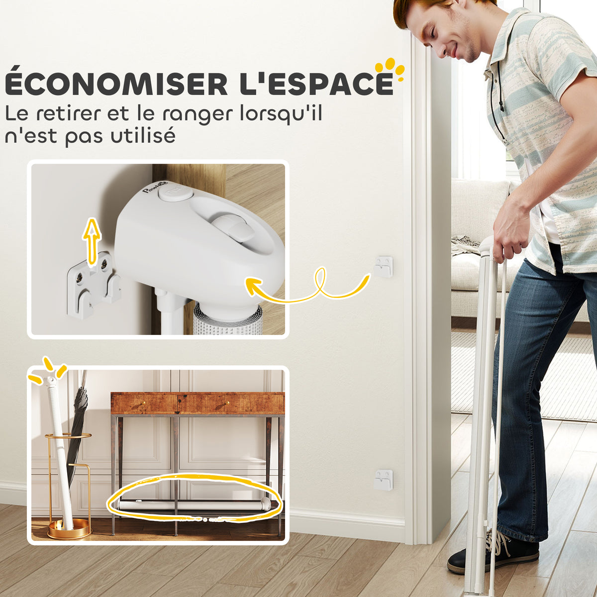 Barrière rétractable pour chien largeur 149 cm verrouillage automatique - blanc