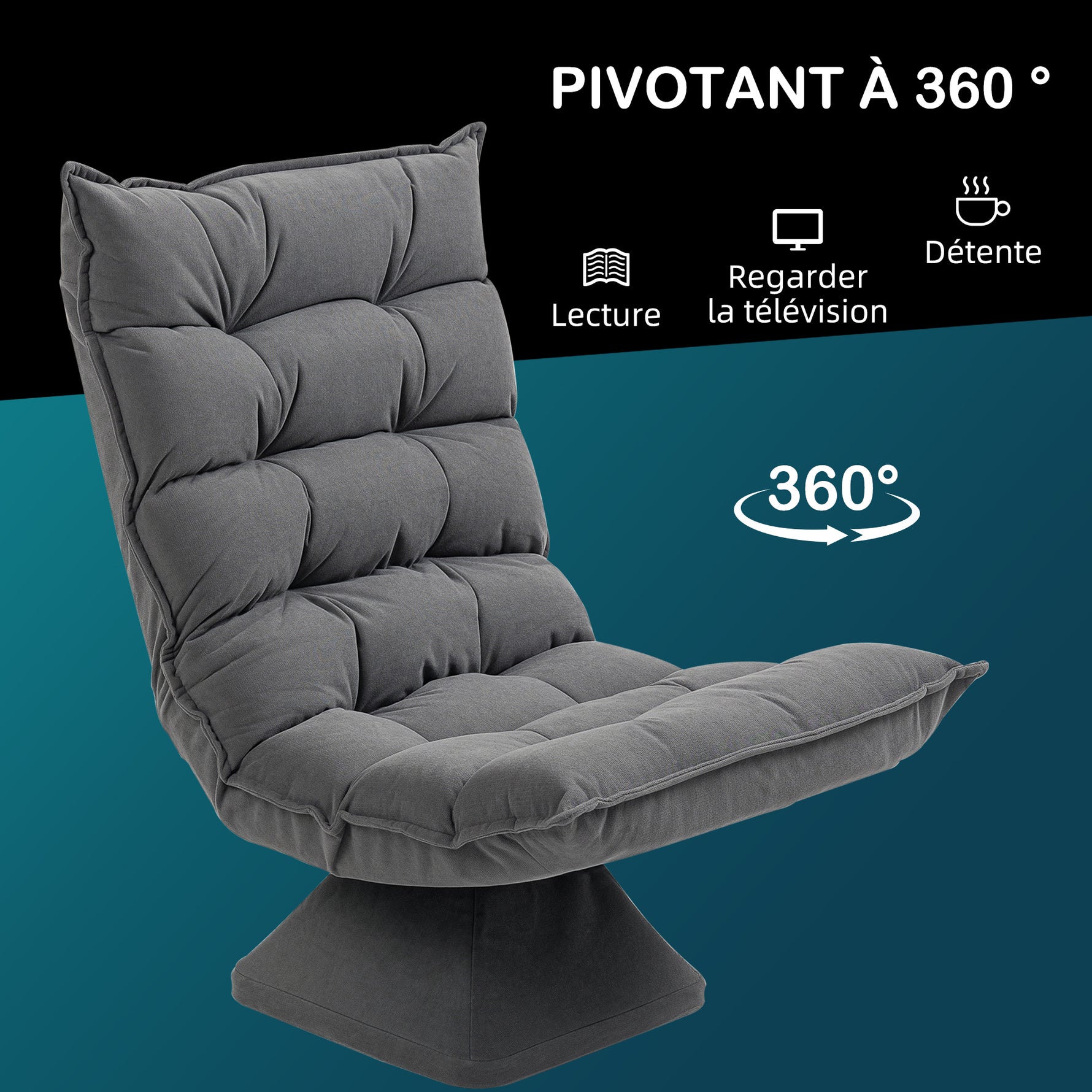 Fauteuil relax fauteuil salon design capitonné inclinaison dossier réglable pivotant 360° gris chiné