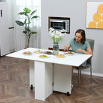 Table pliante de cuisine salle à manger amovible sur roulettes 75L x 140l x 74H cm blanc