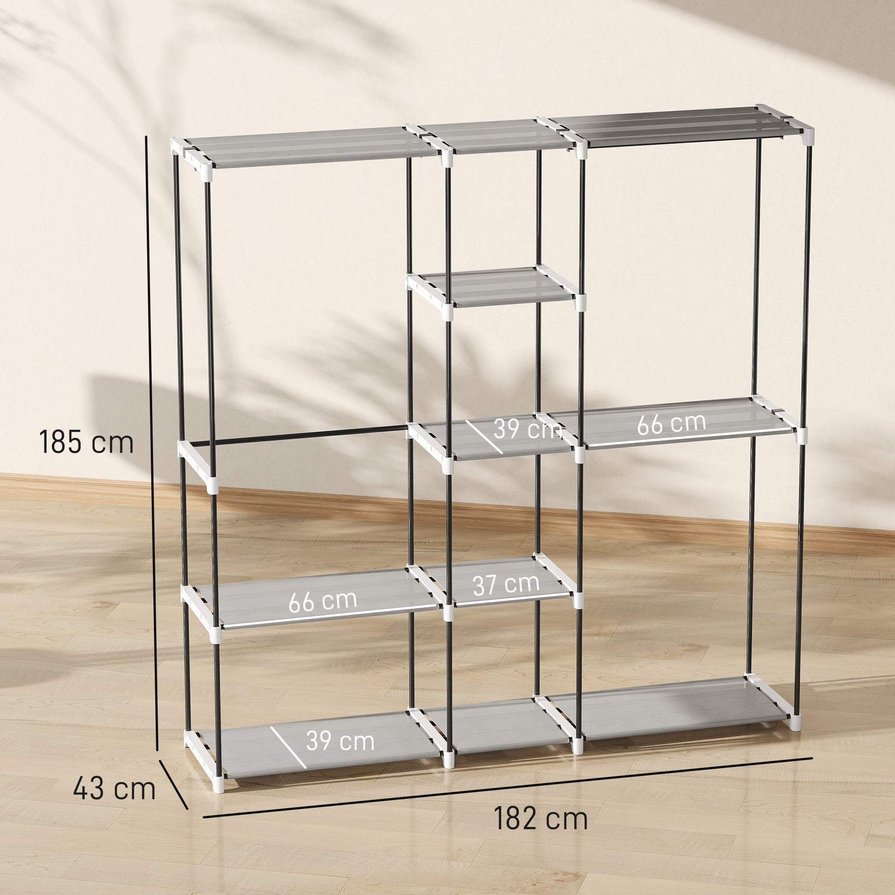 Armoire de rangement, penderie en tissu avec barre de suspension et étagères, 182 x 43 x 185 cm, gris