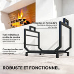 Range-bûches porte buche avec sac de transport et poignées pour intérieure, en métal robuste, 53 x 33 x 43 cm, noir