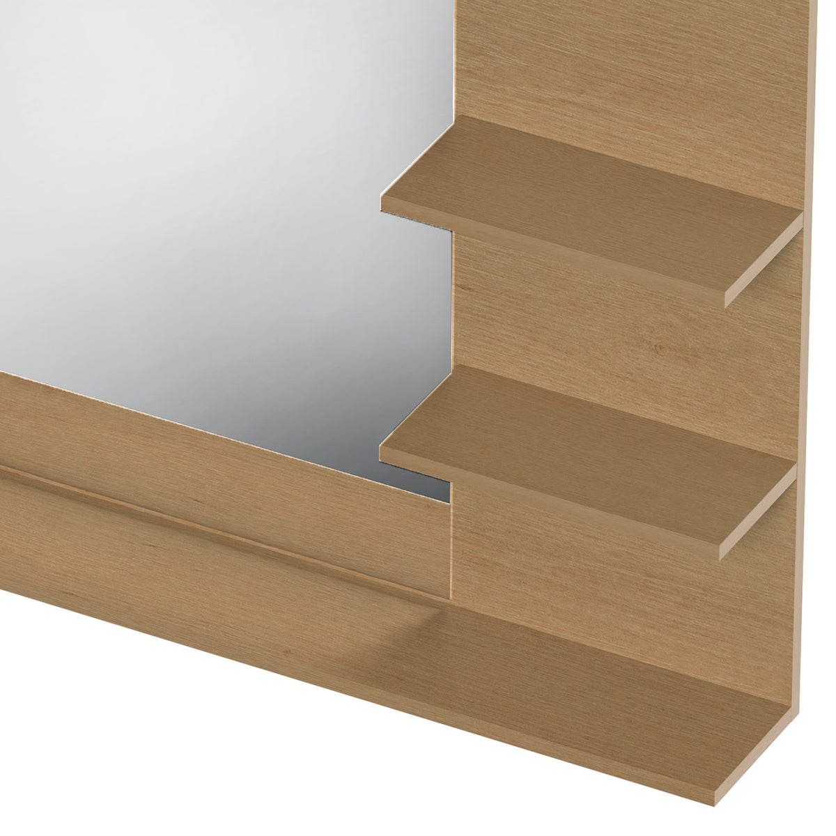 Miroir Salle de Bain avec 3 Étagères 60 x 48 cm, Miroir Mural Modern pour chambre à coucher, bureau, Chêne