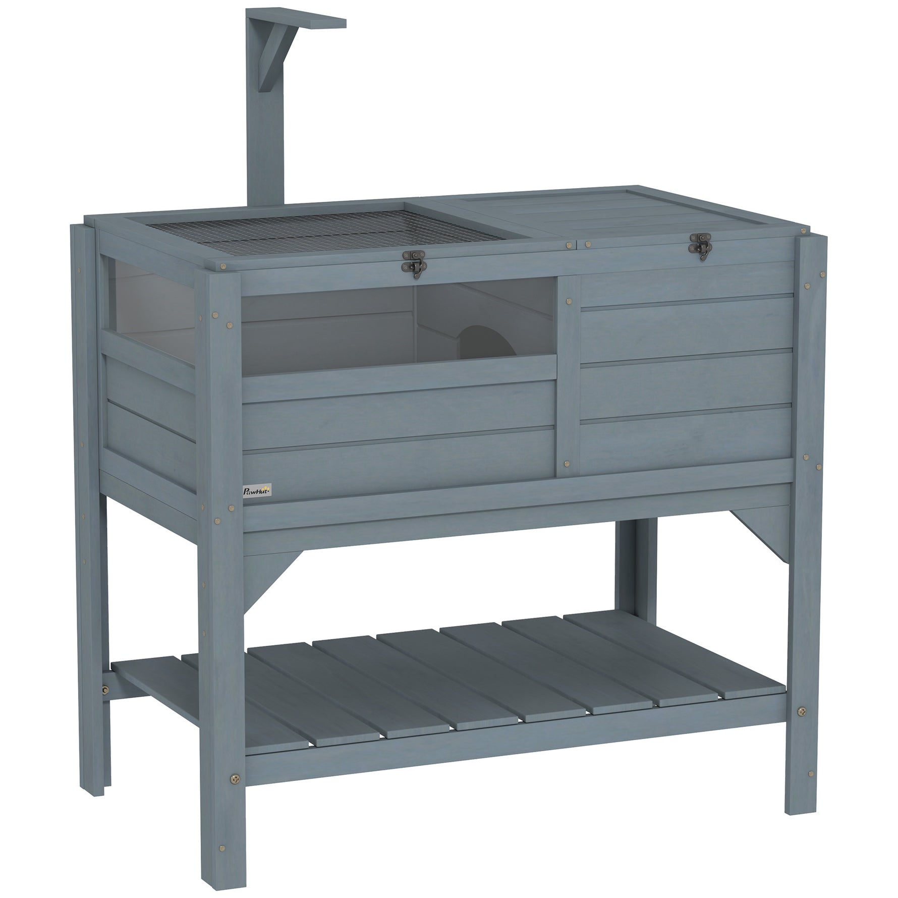 Maison enclos pour tortues sur pieds avec étagère de rangement en bois de sapin - dim. 103H x 84L x 51l cm