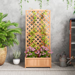 Jardinière avec treillis bac à fleurs avec treillis fond à lattes bois massif 76 x 36 x 170 cm marron