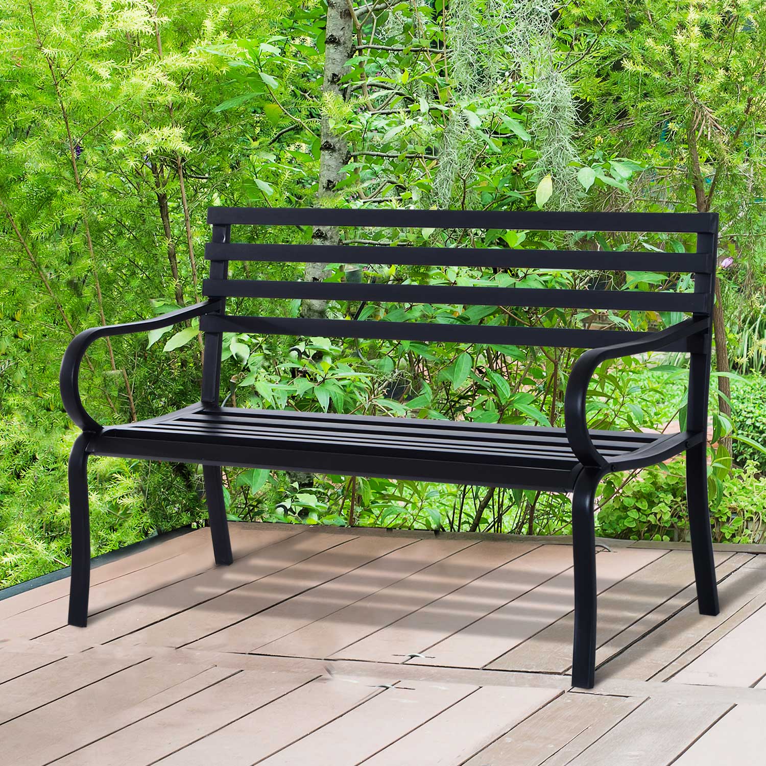 Banc de Jardin Design Contemporain 2 Places dim. 127L x 58l x 82H cm métal époxy Noir