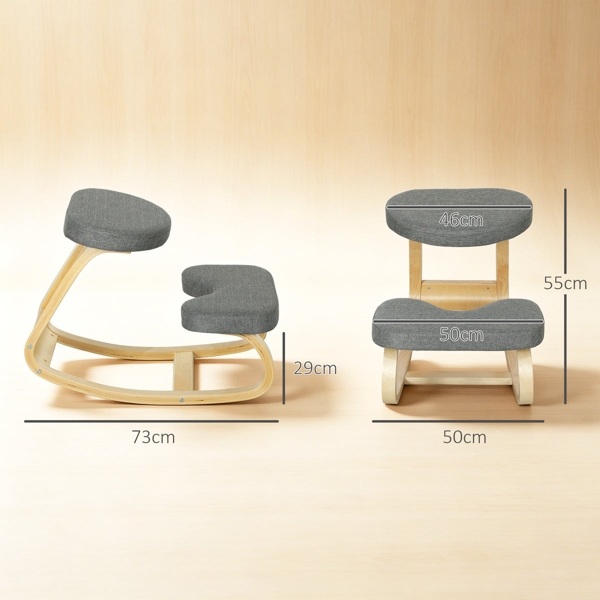 Belauneko aulkia, egurrezko aulki ergonomiko kulunkaria, etxeko bulegorako belauneko aulkia, grisa
