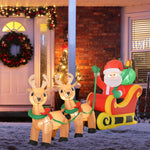 Père Noël Gonflable LED dim. 240L x 57l x 112H cm avec traîneau, Rennes, hotte 6 LED Polyester imperméable